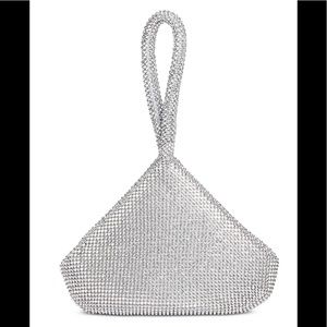 Silver Crystal Mesh Wristlet Clutch